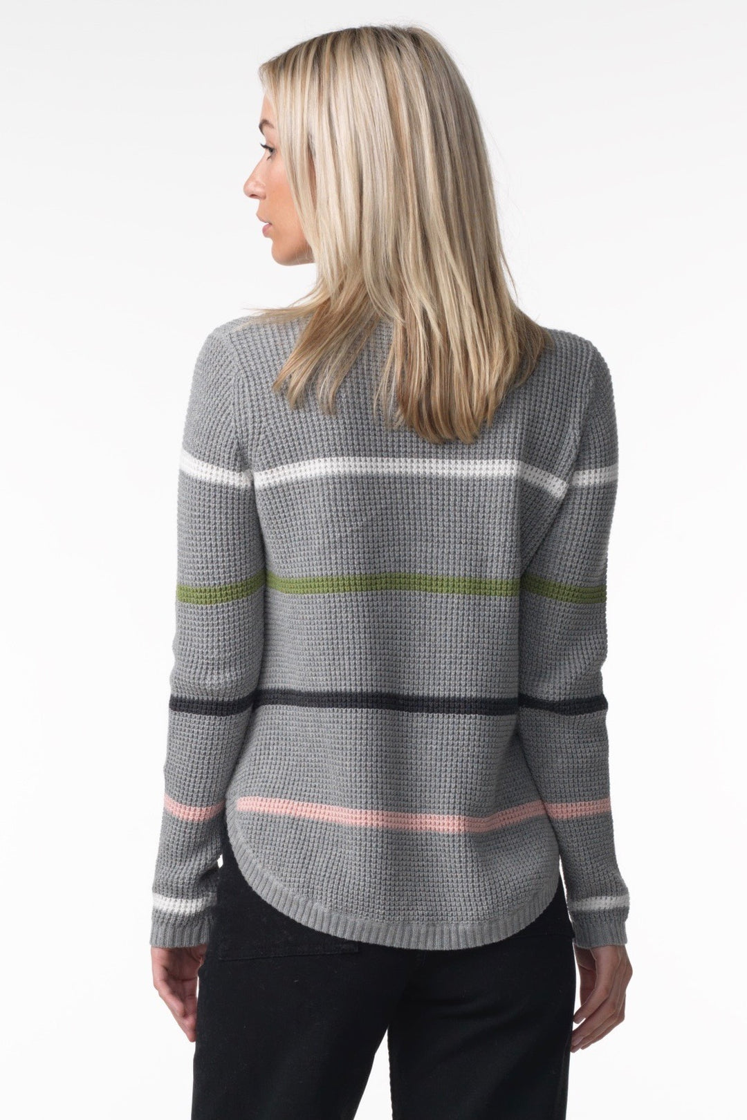 WAFFLE WITH STRIPE SWEATER - MARL - Kingfisher Road - Online Boutique