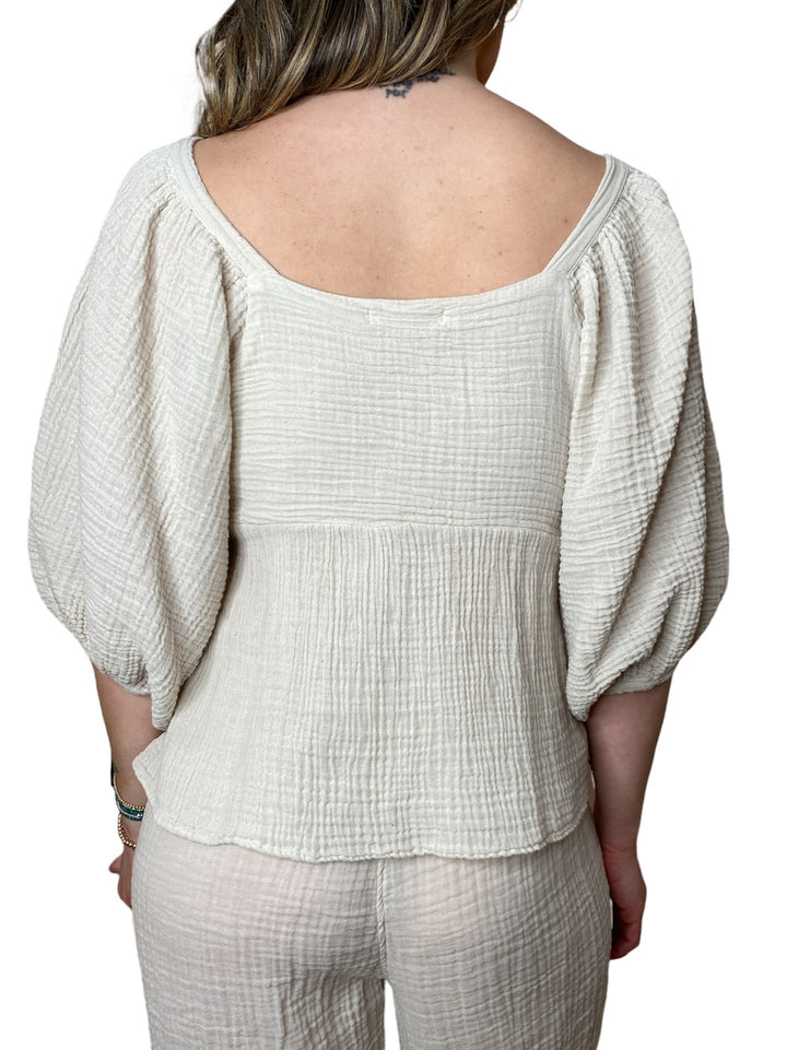 PATSY SQUARE NECK PUFF SLEEVE TOP - ECRU - Kingfisher Road - Online Boutique