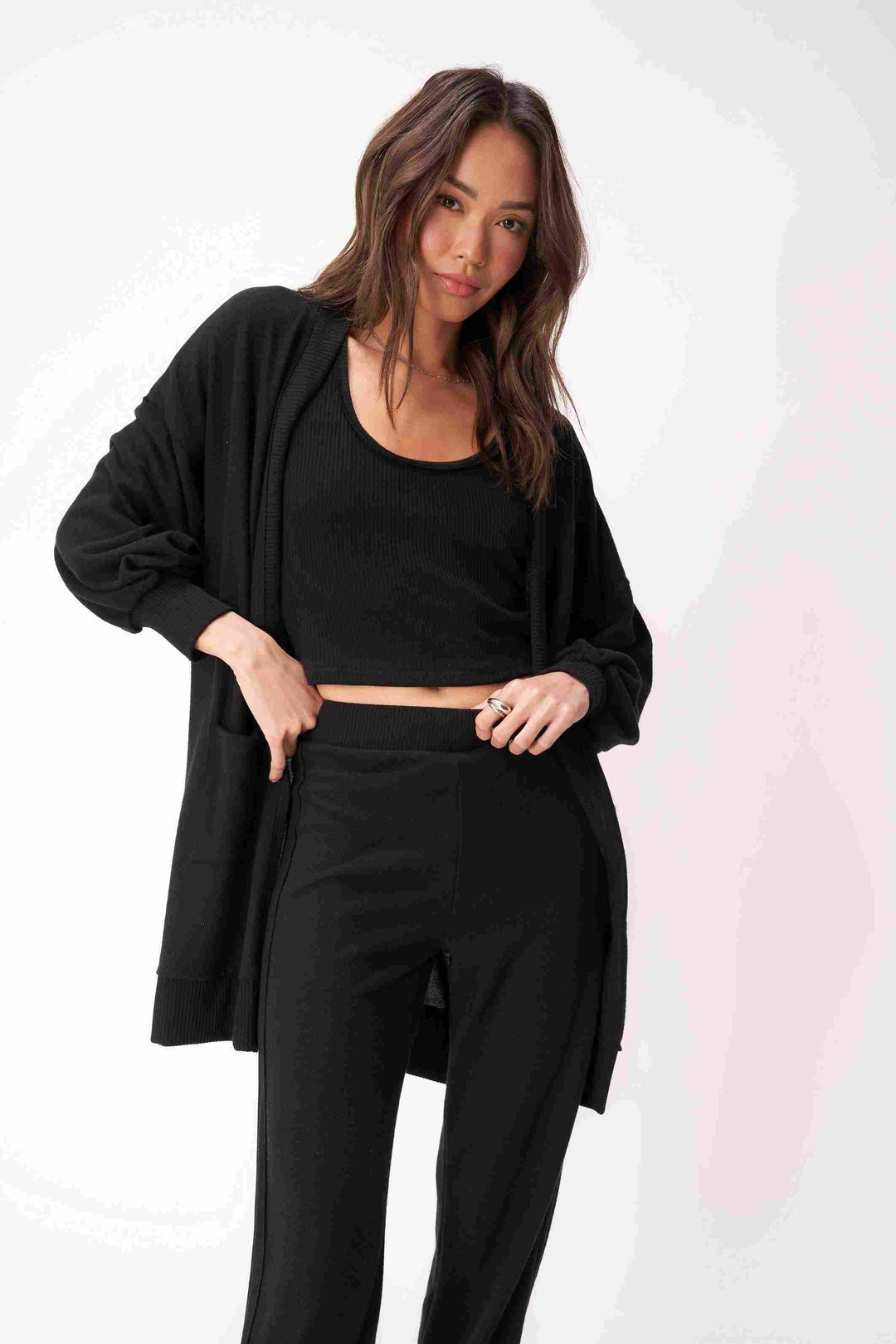 JUST RELAX COZY SEAMED CARDIGAN-BLACK - Kingfisher Road - Online Boutique