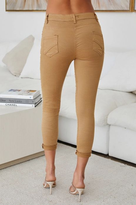 CRINKLE BUTTON FLY JOGGER-CAMEL - Kingfisher Road - Online Boutique