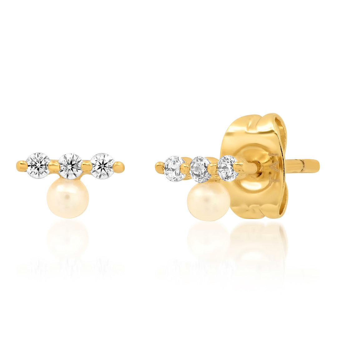 PEARL AND CZ STUD EARRINGS - Kingfisher Road - Online Boutique