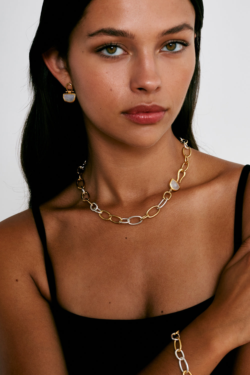 MOONSTONE HOOK CHAIN LINK NECKLACE - Kingfisher Road - Online Boutique