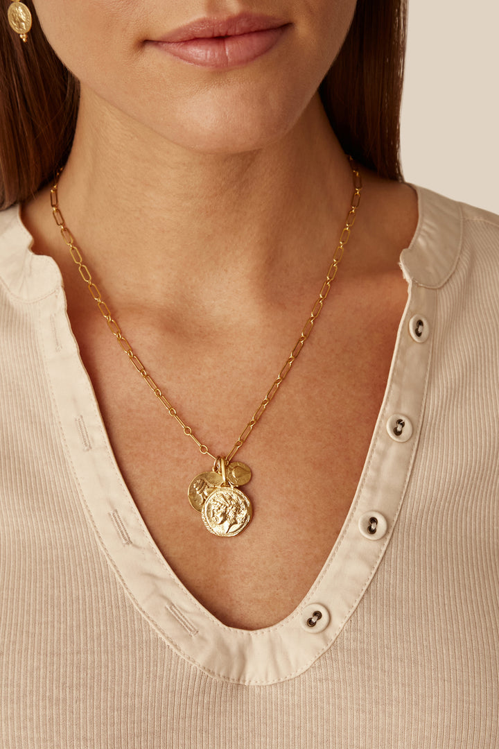 YELLOW GOLD ADJUSTABLE COIN PENDANT NECKLACE - Kingfisher Road - Online Boutique
