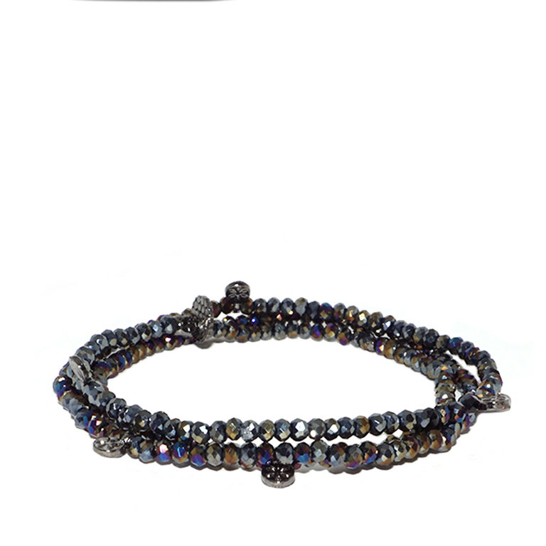 CRYSTAL BEADED WRAP BRACELET-GOLD/JET - Kingfisher Road - Online Boutique