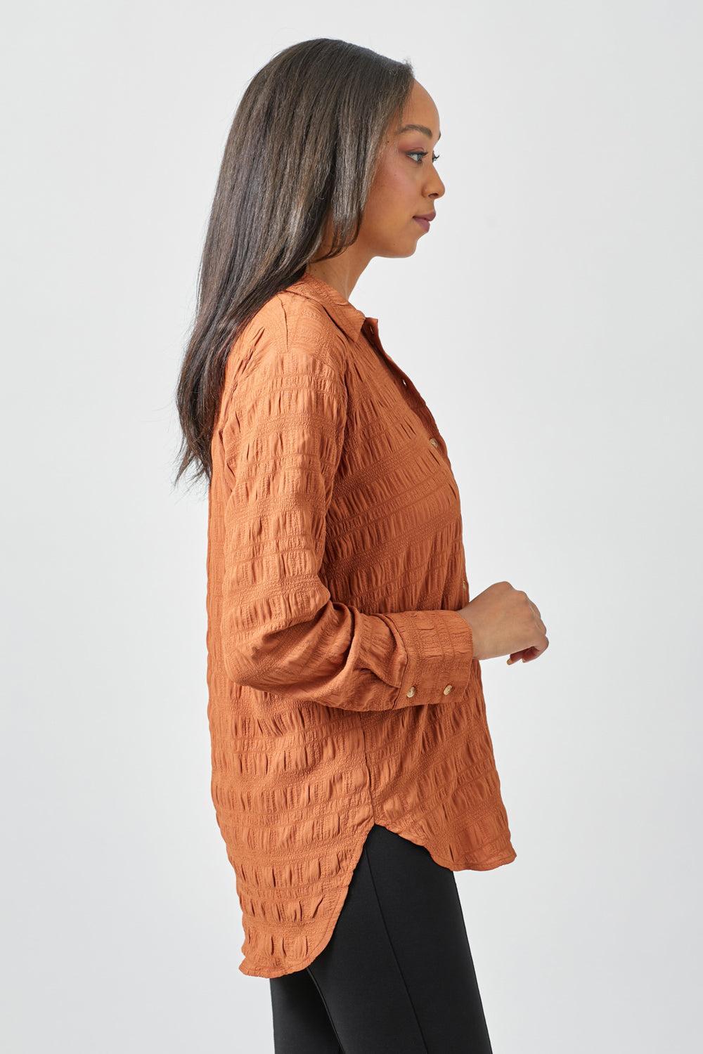 TEXTURED STRIPE BUTTONDOWN SHIRT-PUMPKIN BROWN - Kingfisher Road - Online Boutique