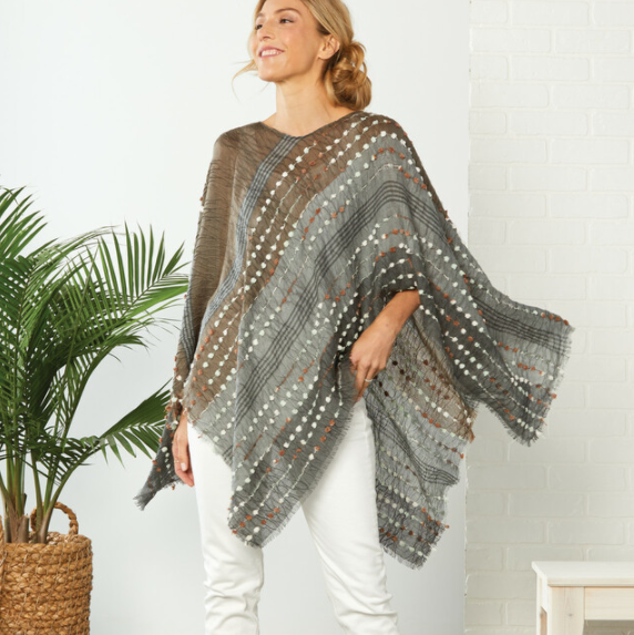TEXTURED PONCHO GRAY MIX - Kingfisher Road - Online Boutique