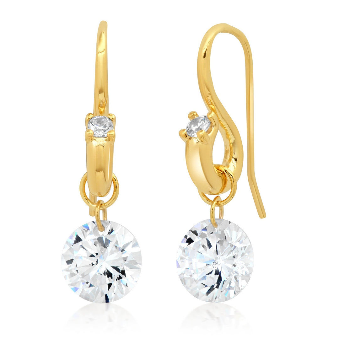 SOLITAIRE FLOATING CZ FRENCH WIRE EARRING-GOLD - Kingfisher Road - Online Boutique