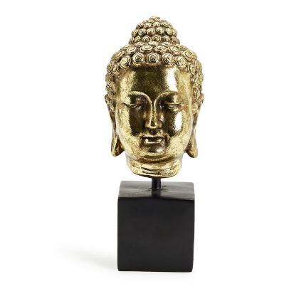 BUDDHA HEAD ON BLACK PEDESTAL STAND