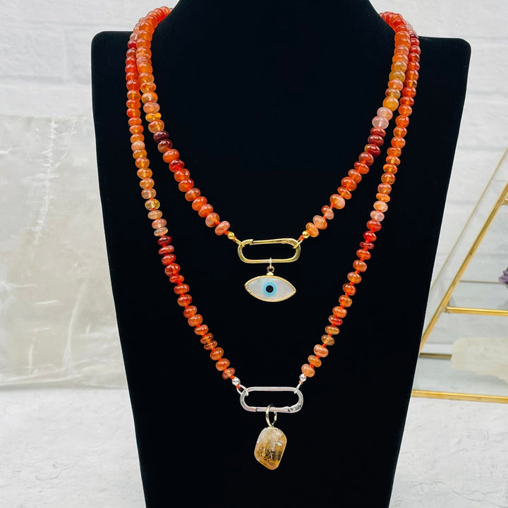 18" CARNELIAN CANDY NECKLACE W/ LARGE LOBSTER CLASP-GOLD