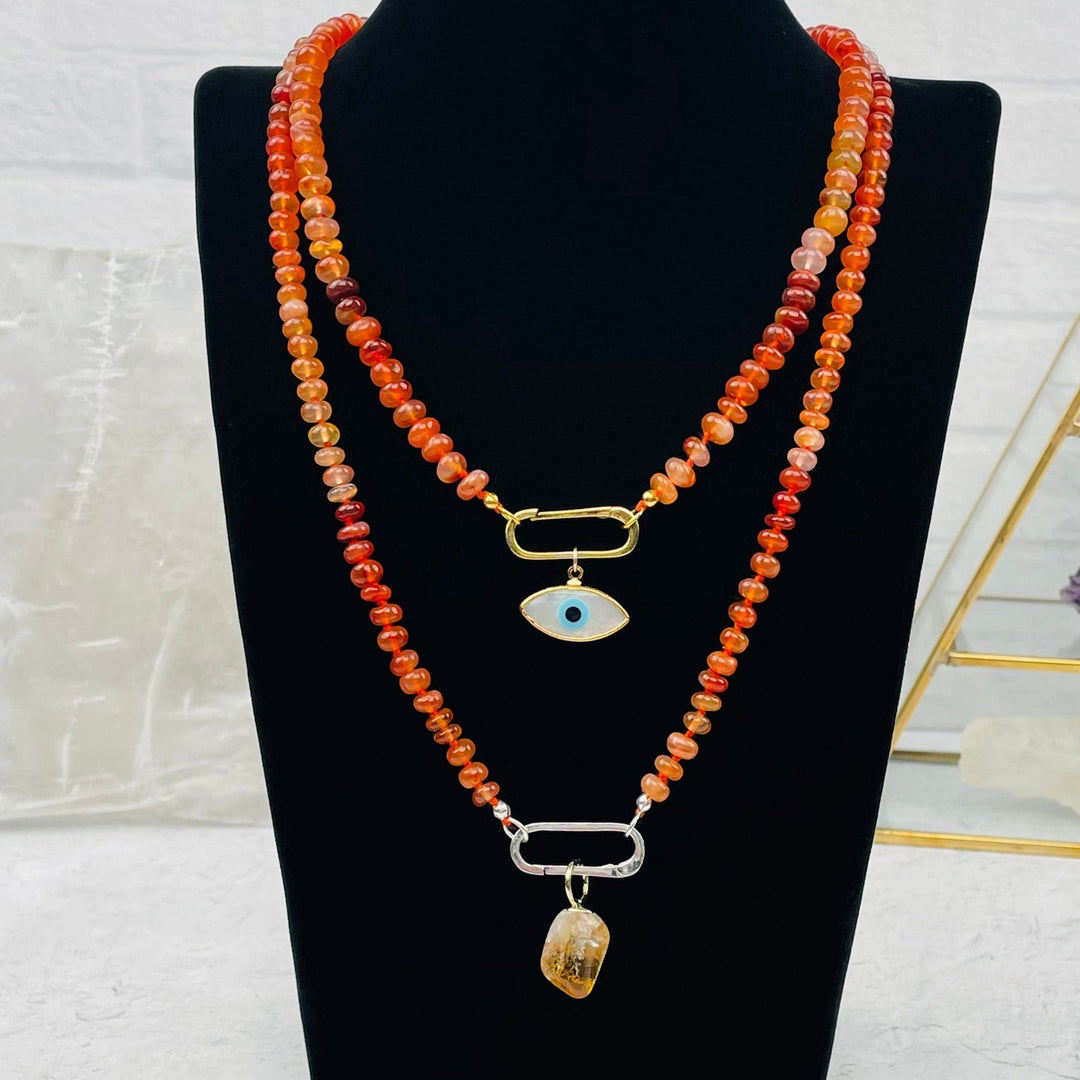 20" CARNELIAN CANDY NECKLACE W/ LARGE LOBSTER CLASP-GOLD - Kingfisher Road - Online Boutique