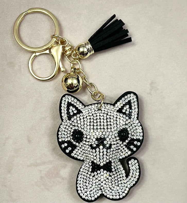 HAPPY KITTY CRYSTAL KEY CHAIN-SILVER - Kingfisher Road - Online Boutique