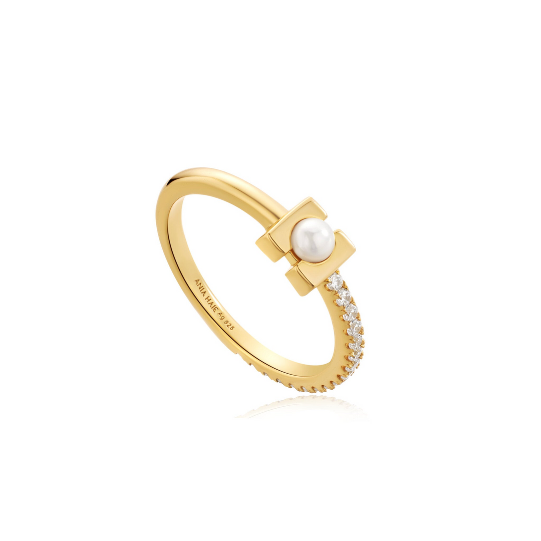 PEARL MODERNIST BAND RING-GOLD