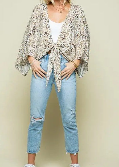 3/4 SLEEVE TIE FRONT TOP-ANIMAL PRINT - Kingfisher Road - Online Boutique