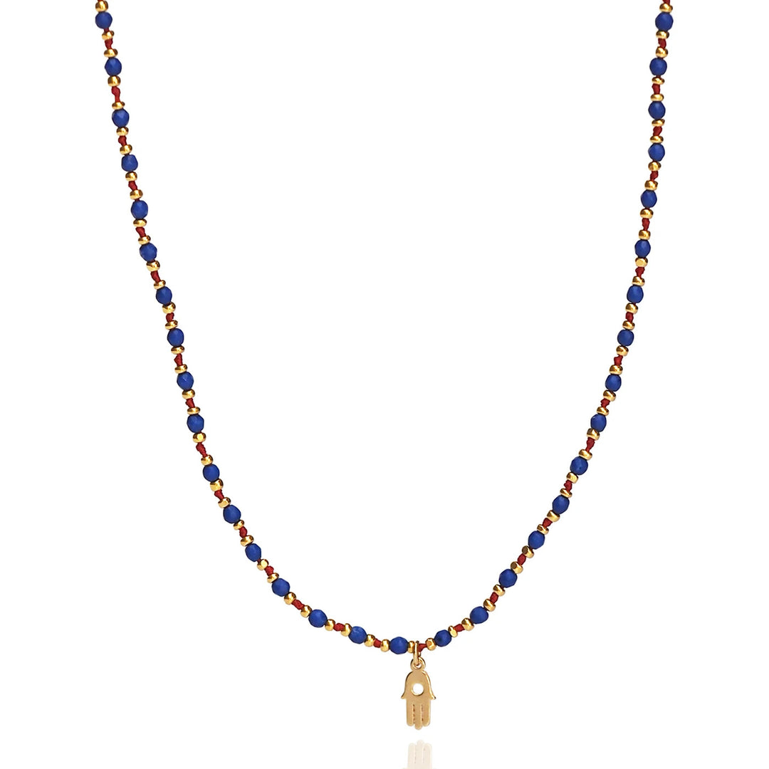 LAPIS BEADED NECKLACE WITH ACCENT - Kingfisher Road - Online Boutique