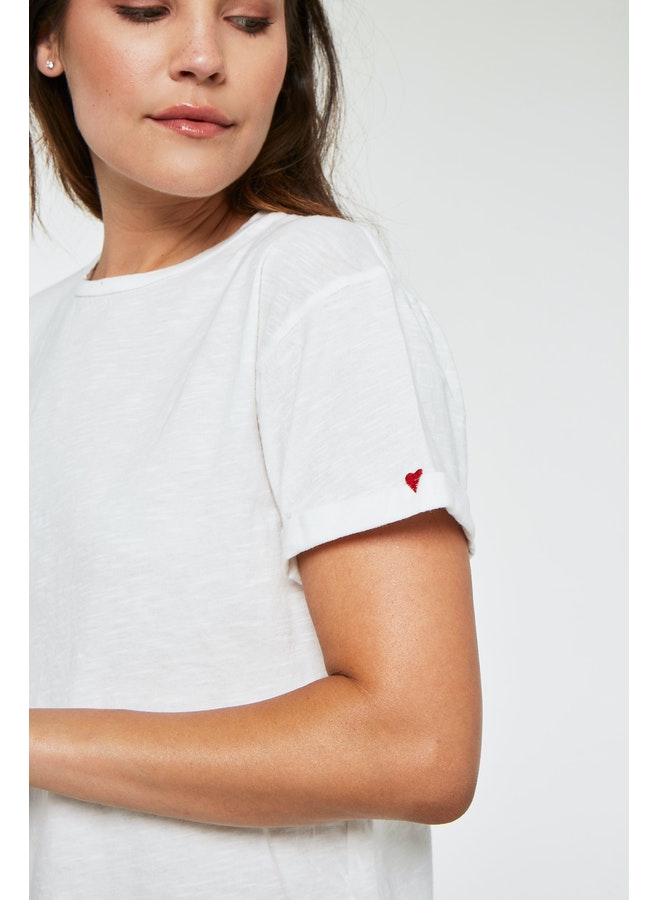 Heart On Sleeve Embroidered Tee - Kingfisher Road - Online Boutique