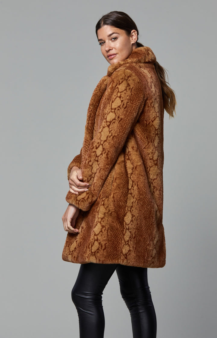 PLUSH SNAKE PRINT FAUX FUR COAT - RUST SNAKE - Kingfisher Road - Online Boutique