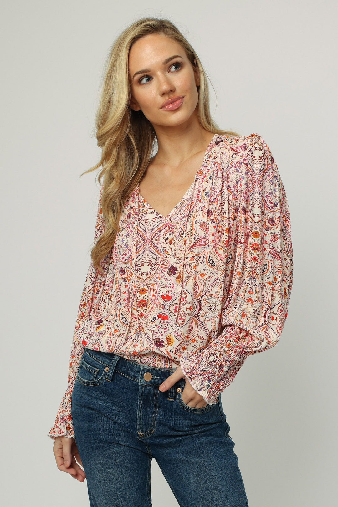 AMELIA V-NECK LONG SLEEVE TOP - BERRY MANDELA - Kingfisher Road - Online Boutique