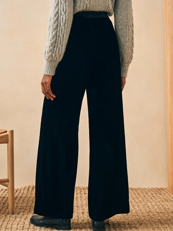STRETCH SILK VELVET GENEVIEVE PANT-BLACK - Kingfisher Road - Online Boutique