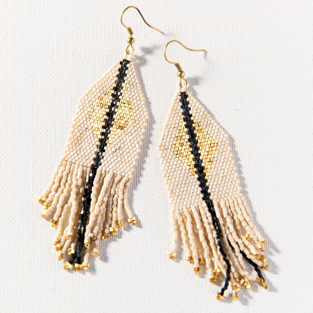 GOLD IVORY FRINGE DIAMOND LUXE EARRINGS - Kingfisher Road - Online Boutique
