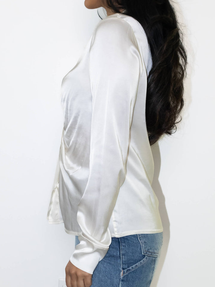 SILK BUTTON DOWN TOP-PANNA - Kingfisher Road - Online Boutique