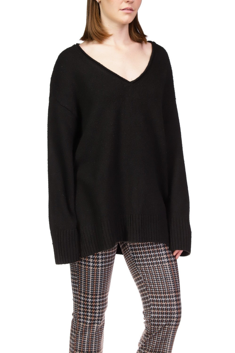 CASUAL COZY V-NECK SWEATER - BLACK - Kingfisher Road - Online Boutique