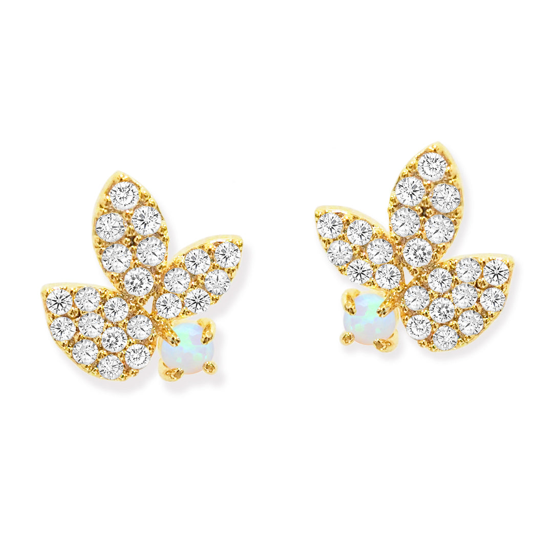 PAVE LEAF STUDS EARRINGS - Kingfisher Road - Online Boutique