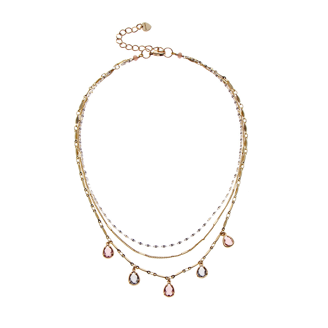 TRIPLE STRAND MULTI-CRYSTAL PENDANT NECKLACE - Kingfisher Road - Online Boutique