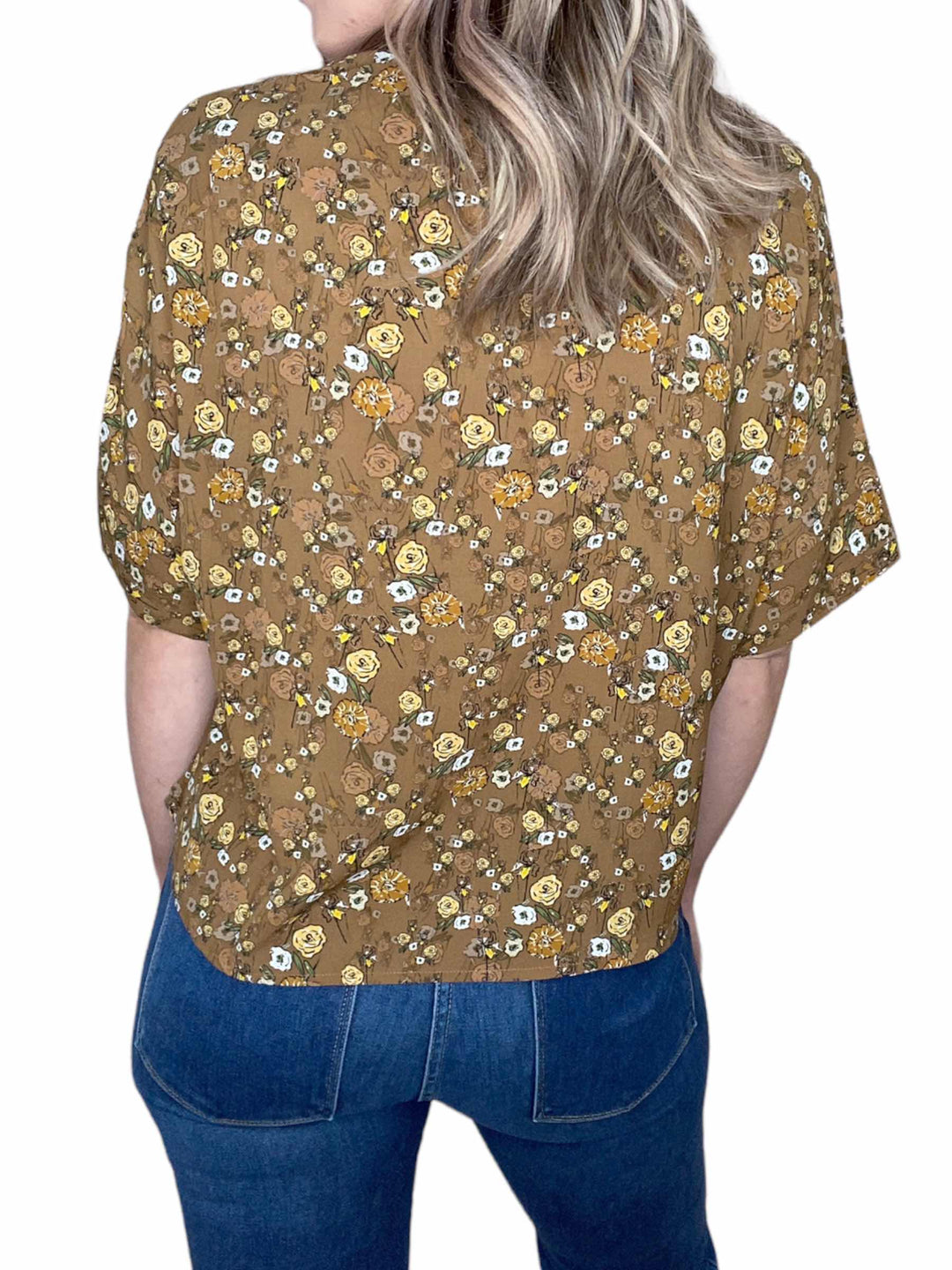 V-NECK POLO FLOWY TOP - CAMEL - Kingfisher Road - Online Boutique