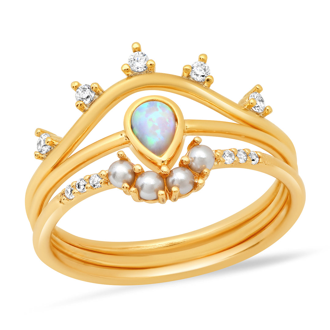 TRIPLE STACKED OPAL/CZ RING - Kingfisher Road - Online Boutique