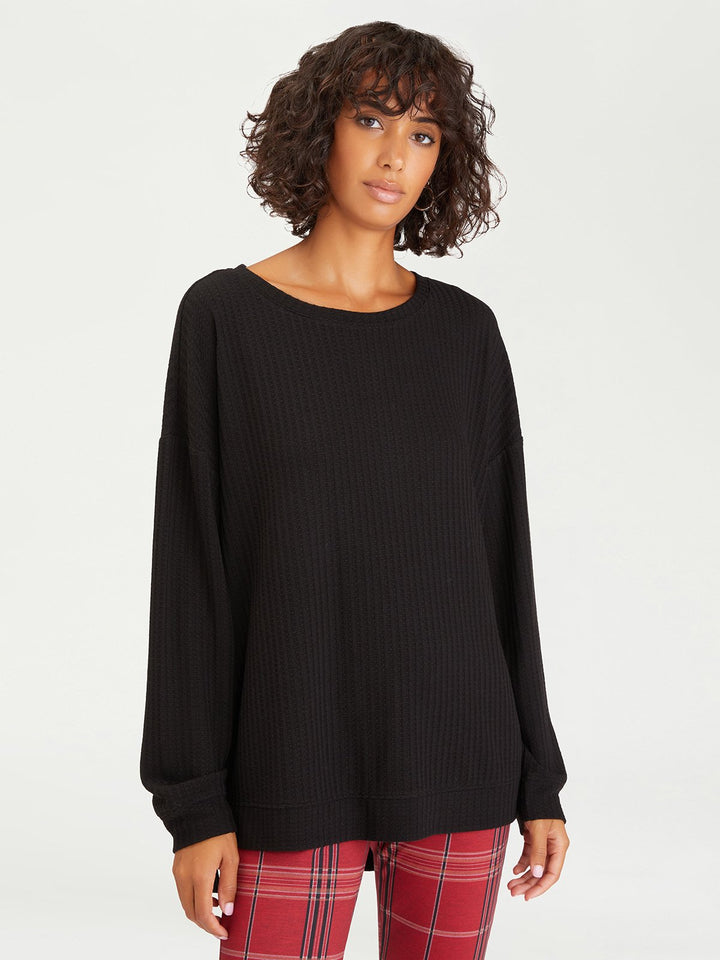 BLACK-SLOW TIME WAFFLE TUNIC - Kingfisher Road - Online Boutique
