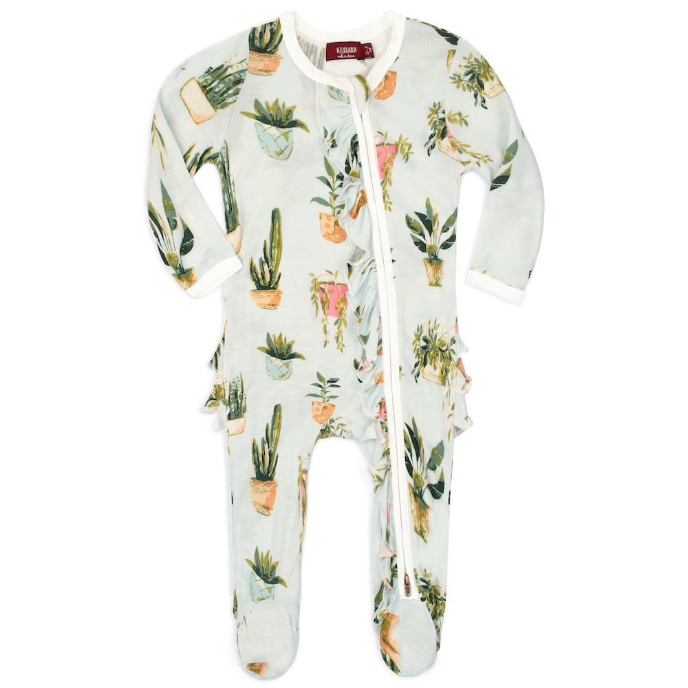 POTTED PLANTS BAMBOO RUFFLE ZIPPER FOOTED ROMPER - Kingfisher Road - Online Boutique