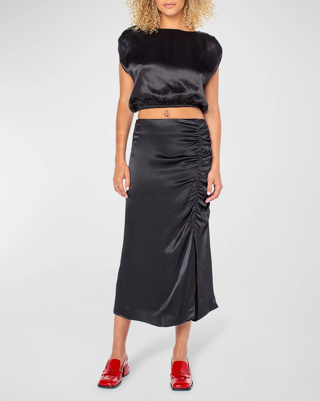 DELA BLACK SATIN SKIRT - Kingfisher Road - Online Boutique