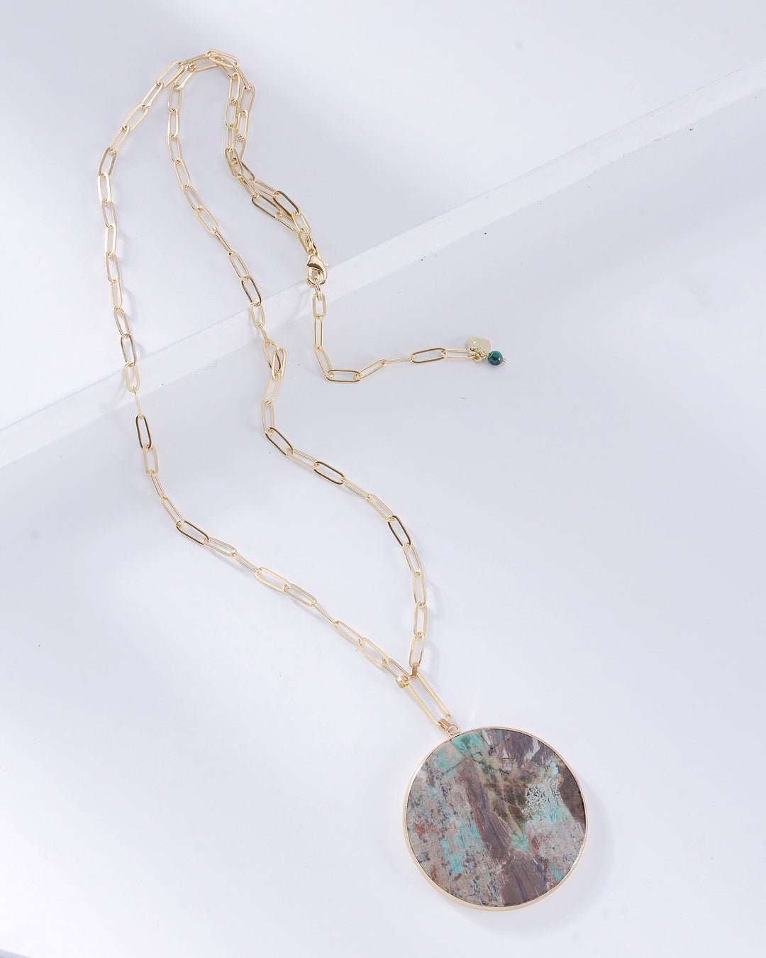 PAPERCLIP CHAIN WITH AGATE MEDALLION - Kingfisher Road - Online Boutique