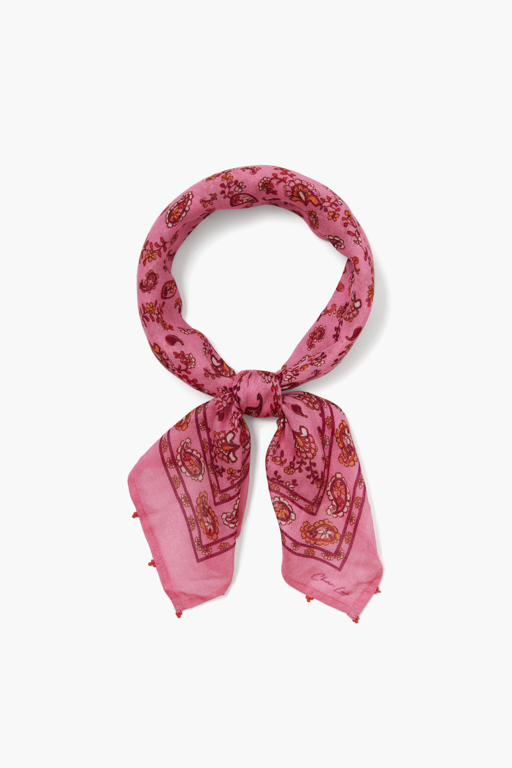 PAISLEY BANDANA WITH SEED BEAD EDGES - FUCHSIA PINK - Kingfisher Road - Online Boutique