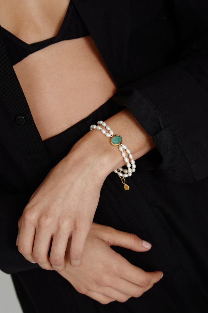 WHITE PEARL DOUBLE STRANDED BRACELET - Kingfisher Road - Online Boutique