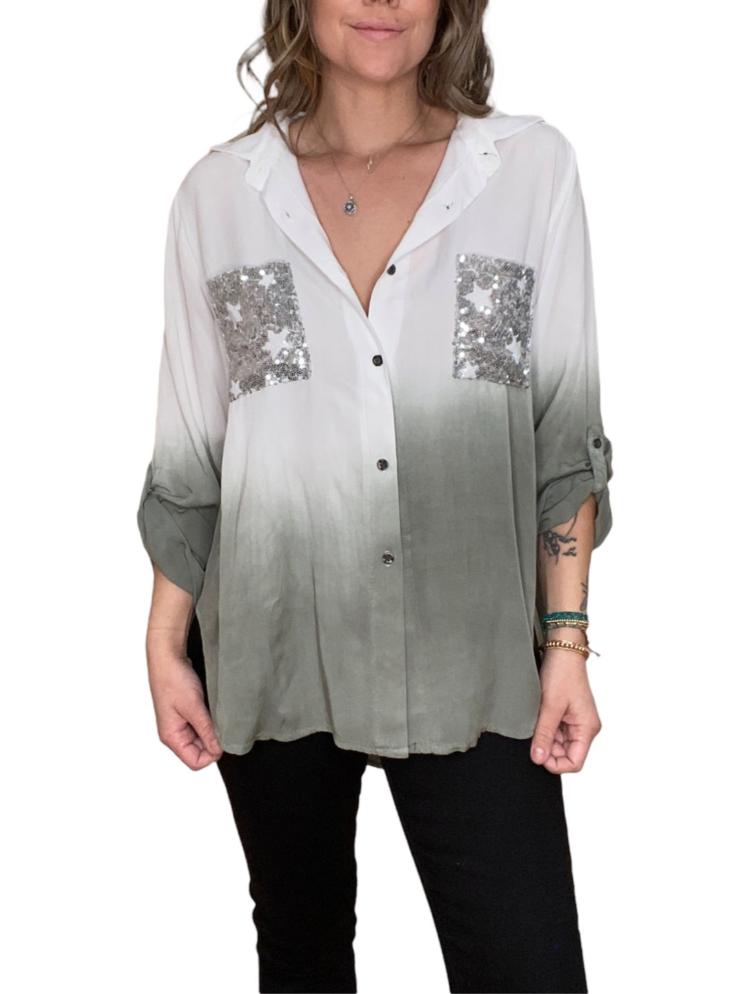 OLIVE OMBRE SEQUIN STAR TOP - Kingfisher Road - Online Boutique