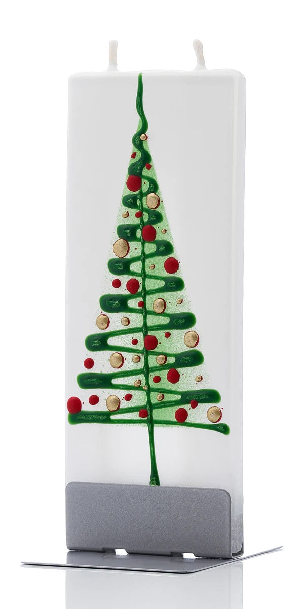 GREEN CHRISTMAS TREE CANDLE - RED/GOLD ORNAMENTS - Kingfisher Road - Online Boutique