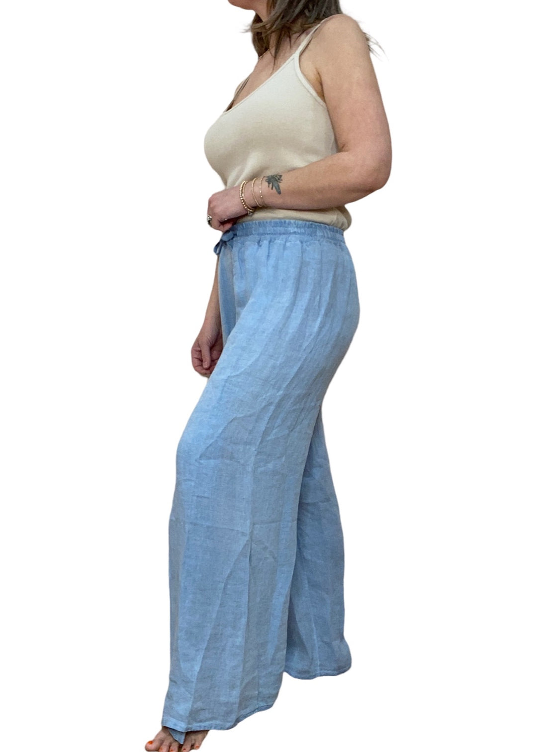 LINEN SPLIT LEG PANT - DENIM - Kingfisher Road - Online Boutique