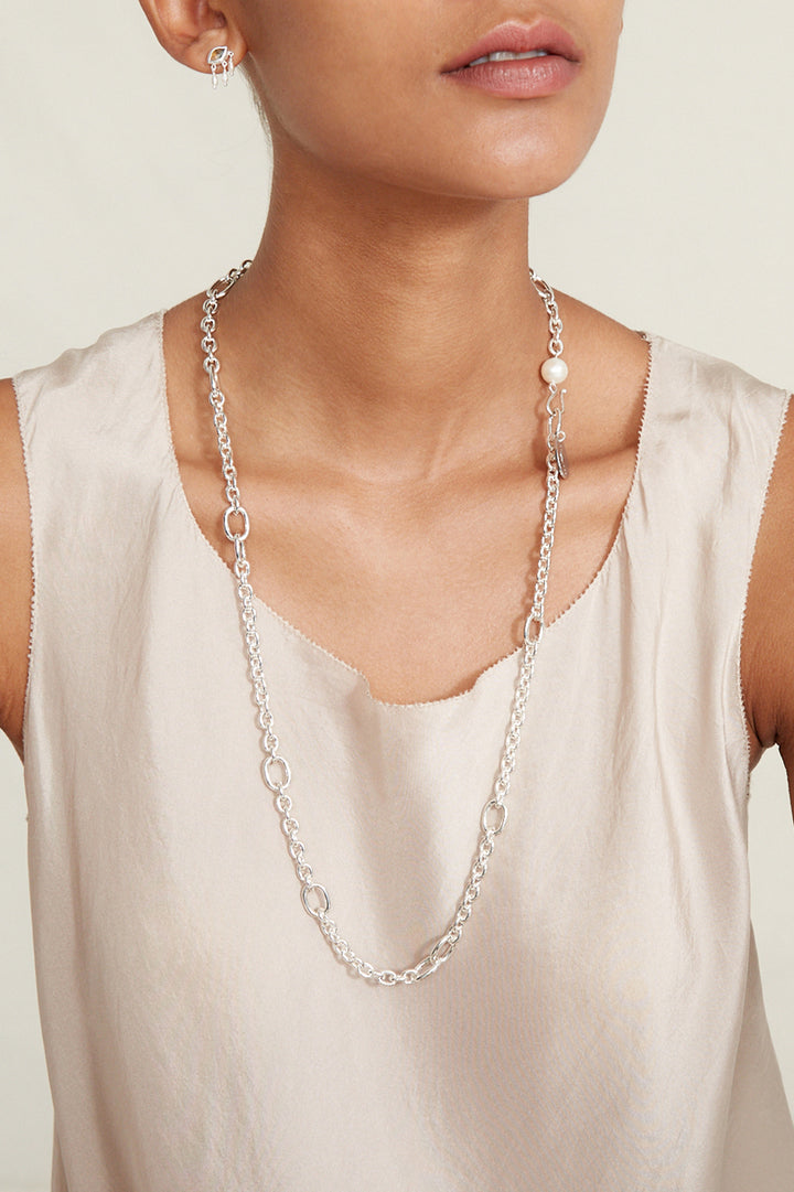 LONG PEARL CHAIN NECKLACE-SILVER - Kingfisher Road - Online Boutique