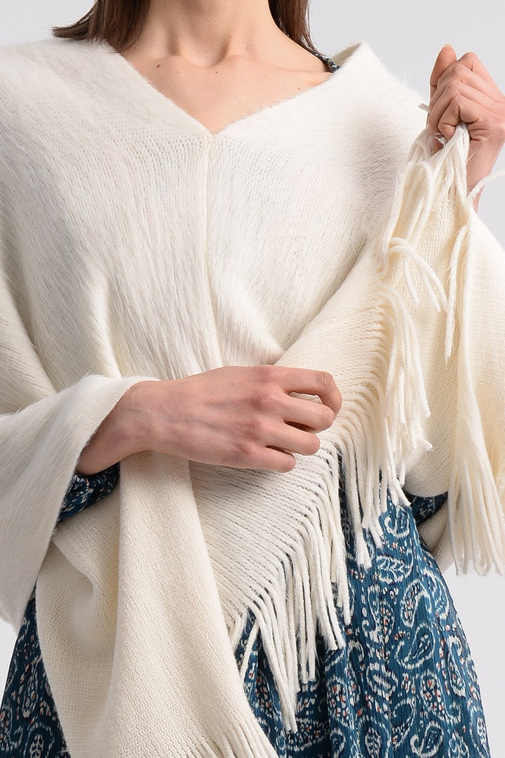 TASSEL PONCHO - OFF WHITE ECRU - Kingfisher Road - Online Boutique