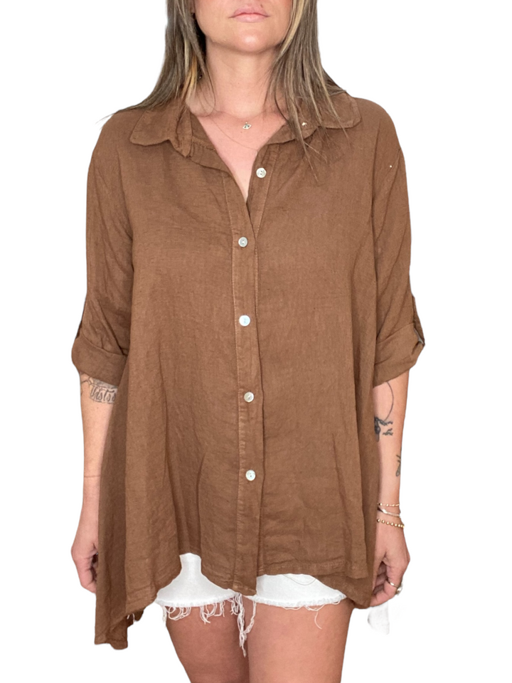 LINEN BUTTON DOWN TUNIC LIGHT - COCO - Kingfisher Road - Online Boutique