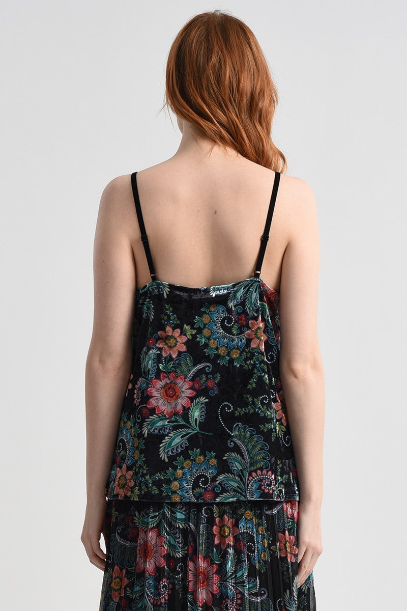 PRINTED VELVET CAMISOLE TANK - BLACK FREYA - Kingfisher Road - Online Boutique