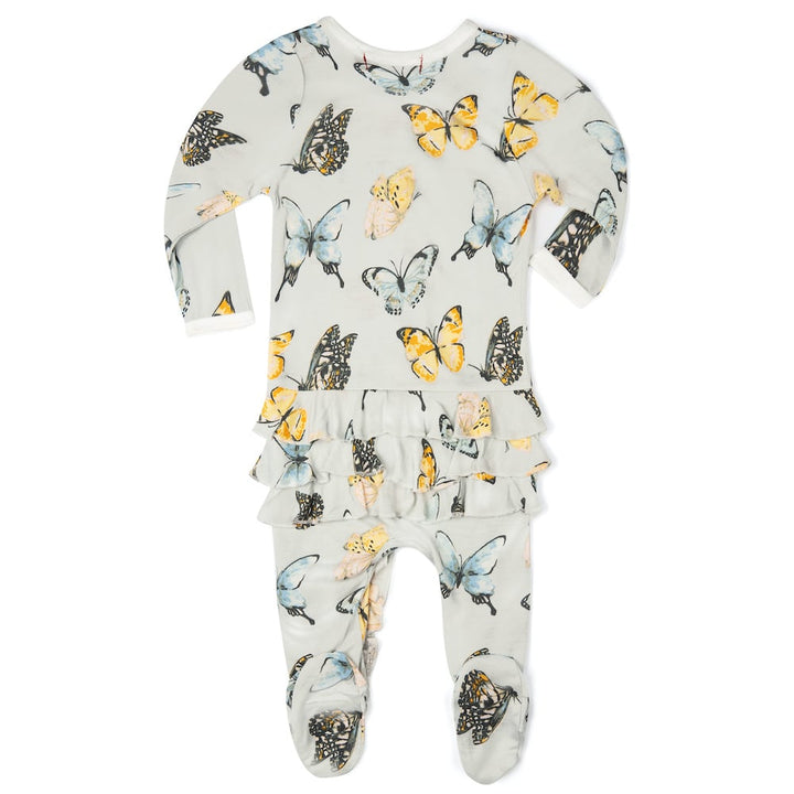 BAMBOO BUTTERFLY RUFFLED ZIPPER FOOTED ROMPER - Kingfisher Road - Online Boutique