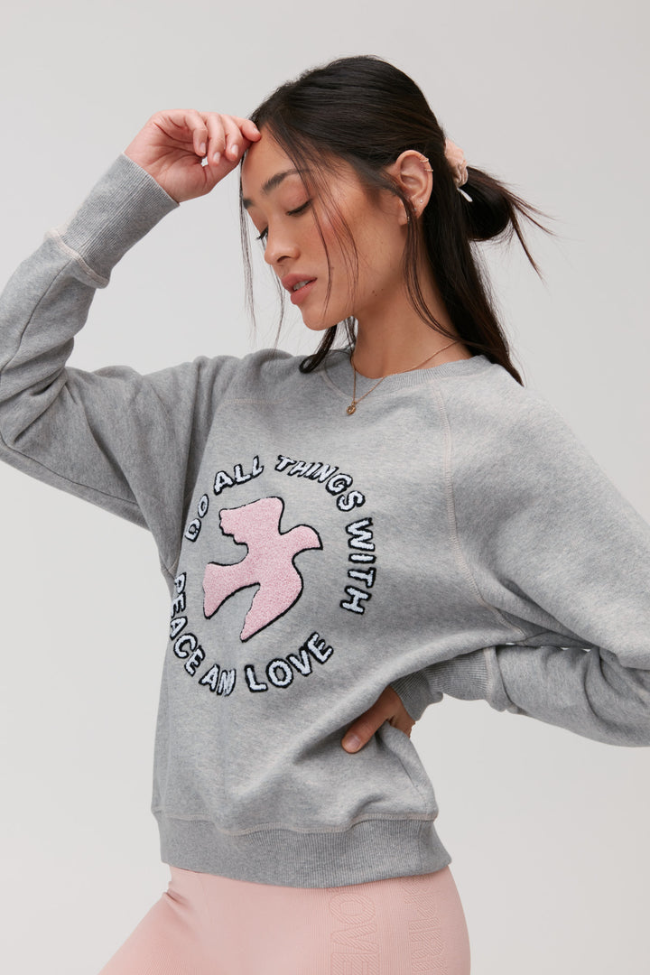 PEACE & LOVE RAGLAN PULLOVER - HEATHER GREY - Kingfisher Road - Online Boutique