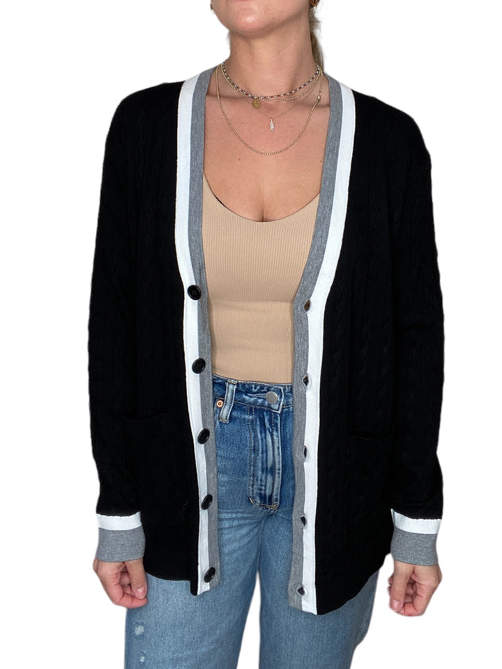 BLACK CABLE KNIT CARDIGAN - Kingfisher Road - Online Boutique