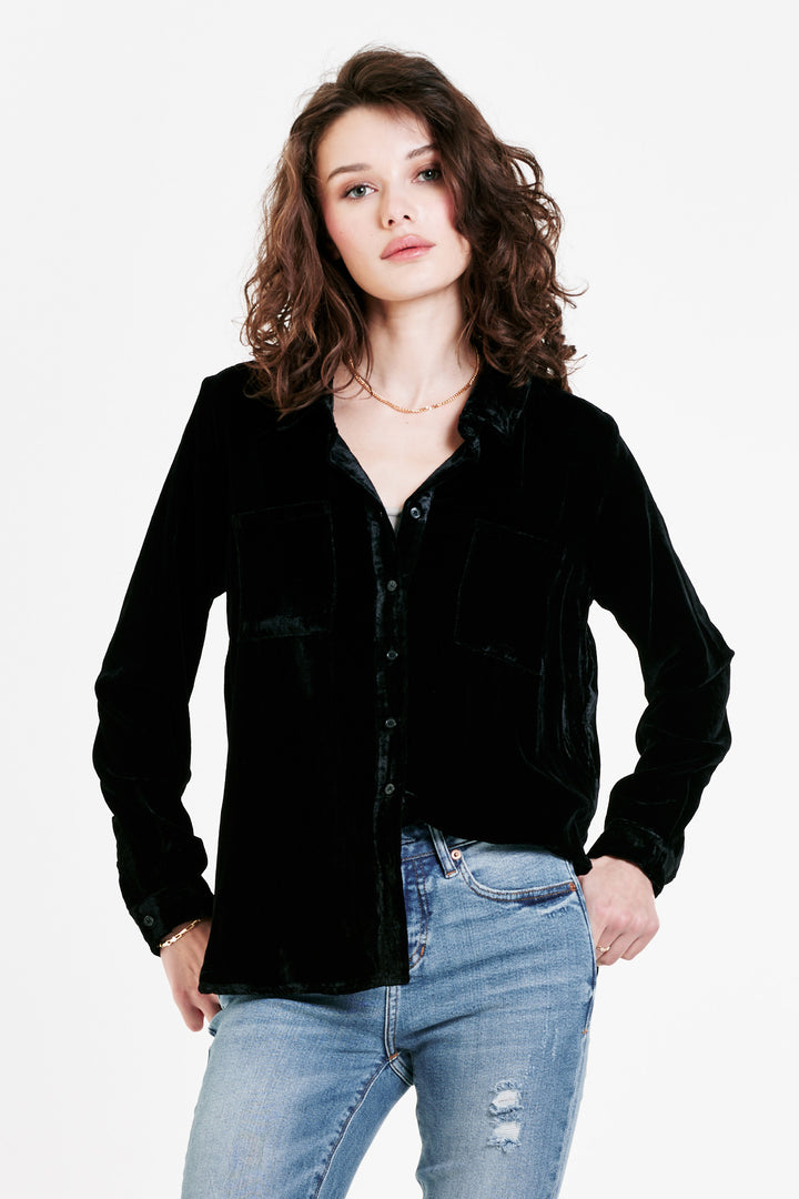 WRENLEY BUTTON DOWN TOP - BLACK - Kingfisher Road - Online Boutique