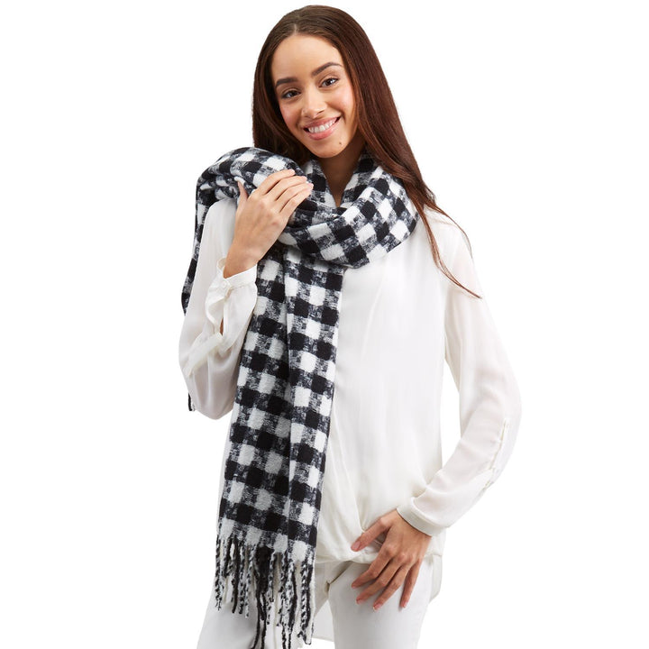 HOUNDSTOOTH SCARF WITH TASSELS - Kingfisher Road - Online Boutique