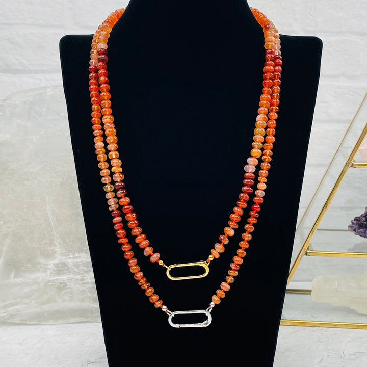 18" CARNELIAN CANDY NECKLACE W/ LARGE LOBSTER CLASP-GOLD