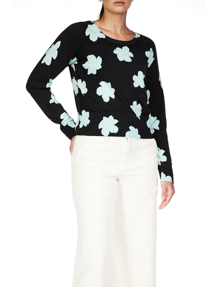 ALL DAY LONG SWEATER-AQUA FLOWER POP - Kingfisher Road - Online Boutique