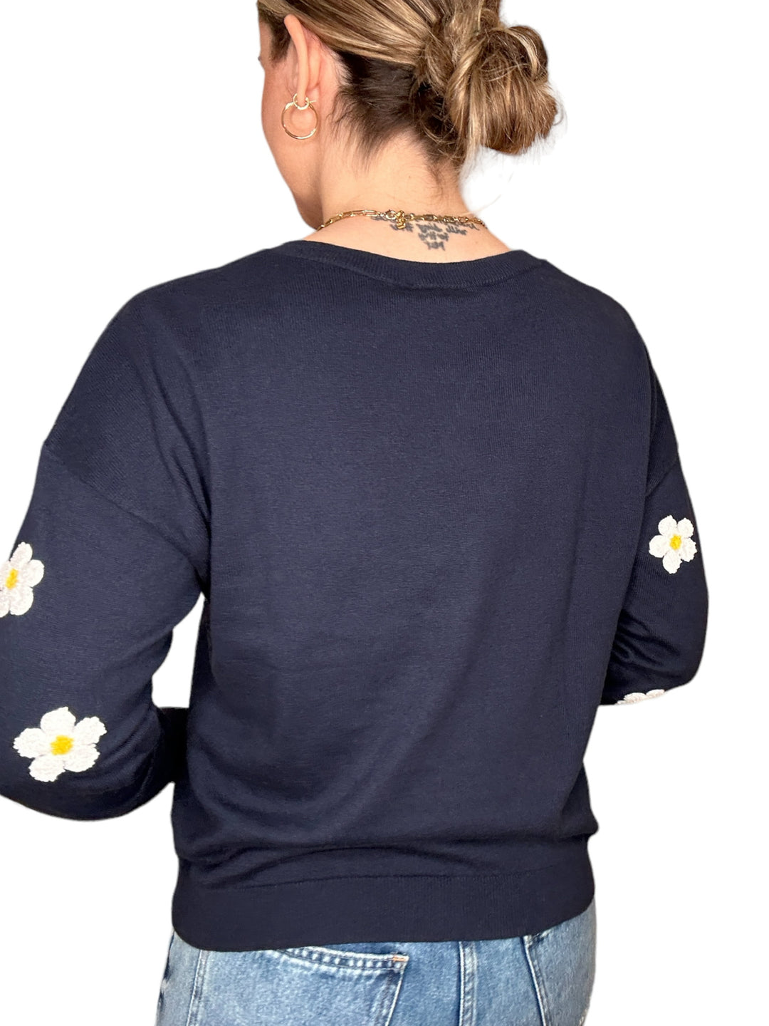 FLOWER SLEEVE SWEATER - NAVY - Kingfisher Road - Online Boutique